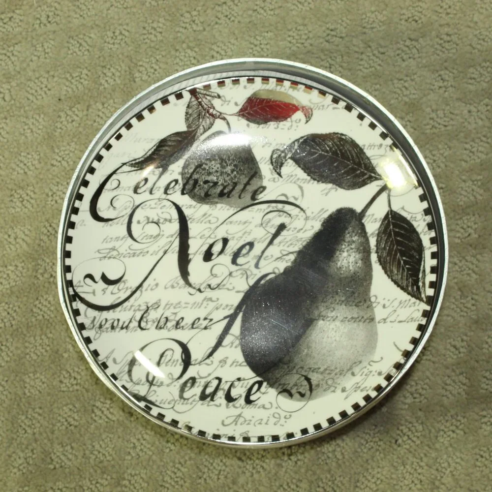 Set of 4 Silver Holiday (Pear & Noel) Salad Plates by Restoration Hardware IOB